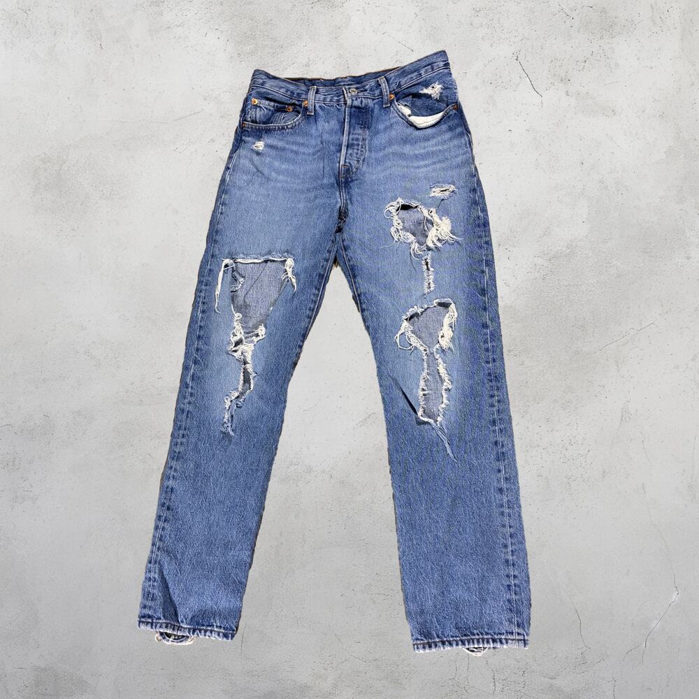 👖 Levi’s Premium 501 Distressed Button Fly Jeans 28x30 Ripped Retro Grunge 💥